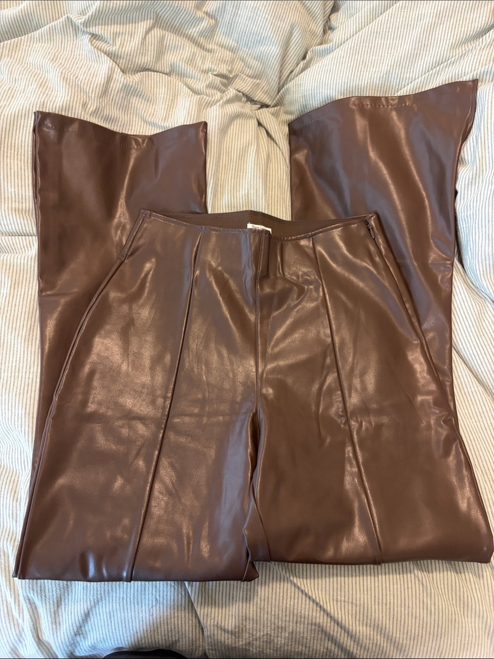 Abercrombie & Fitch Brown Vegan Leather High Rise Flare Pants